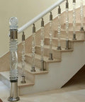 Totally Sleek And Built Tough Clear Acrylic Balusters For Deck Railing Transparent Stair Spindles With Heavy Duty Adjustable Metal Brackets Next Level Crystal Banister Posts 25 Pack 37 Inch on a staircase