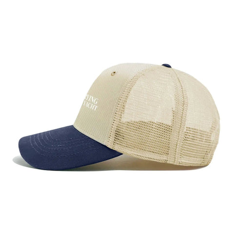 No Crying On The Yacht Women Trucker Hat Vintage Vibe Cap side view mesh adjustable snapback navy brim