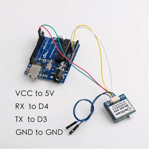 BN-880 GPS Module With Flash And HMC5883L Compass Active Antenna connected to Arduino with wiring instructions