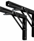 Built Like A Tank Heavy Duty Folding Shelf Brackets 2 Pack Matte Black Steel, strong wall mount hardware for drop down desk.