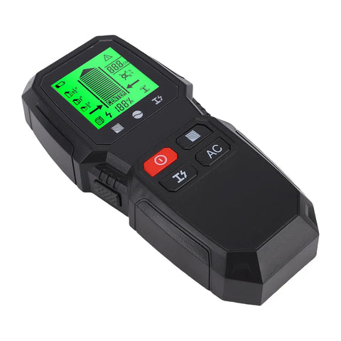 YDuupxe Wall Scanner 5 in 1 Wood Metal Wire Detection Tool with green display and buttons, handheld design for easy use.