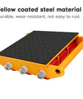 Heavy Duty Machinery Moving Skate Dolly 15T 33000Lbs with non slip rubber belt, yellow coated steel material, close-up view