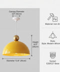 MIELPOXS Modern Dome Pendant Light Iron Metal Hanging Ceiling Fixture, yellow dome, iron material, modern minimalist design.