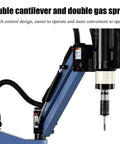 Rock Solid Vertical Electric Tapping Machine With One Meter Flexible Aluminum Arm And Auto Oil Blower showing double cantilever and gas spring design.