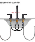 8 Inch Widespread Black Bathroom Faucet For 3 Hole Sink With Drain Dual Lever Handle Drip Free Ceramic Valves Installation View