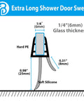 Two Pack Frameless Shower Door Bottom Seals With Long Sweep Fits One Quarter Inch Thick Glass illustration
