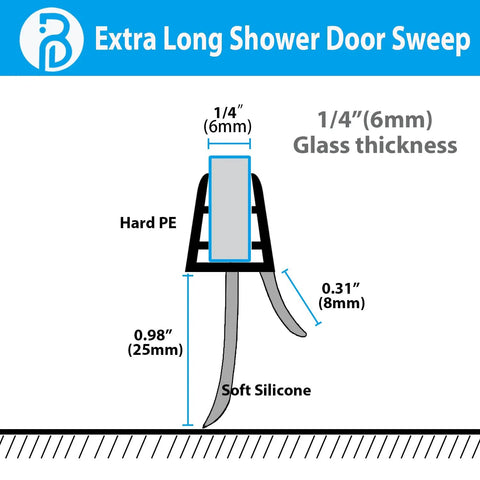 Two Pack Frameless Shower Door Bottom Seals With Long Sweep Fits One Quarter Inch Thick Glass illustration