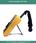 Side view of magnetic hanging strap attached to a yellow Fluke multimeter for Models 115 116 117 175 177 179 15B Plus 17B Plus 18B Plus 87V 287 289 and more.