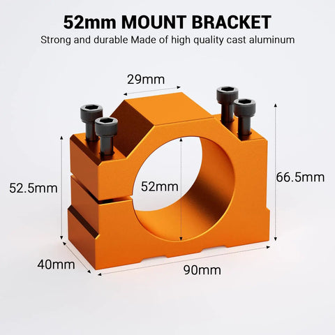 Beefy 500W CNC Spindle Motor With ER11 Chuck, 52mm Diameter shown with mount bracket diagram