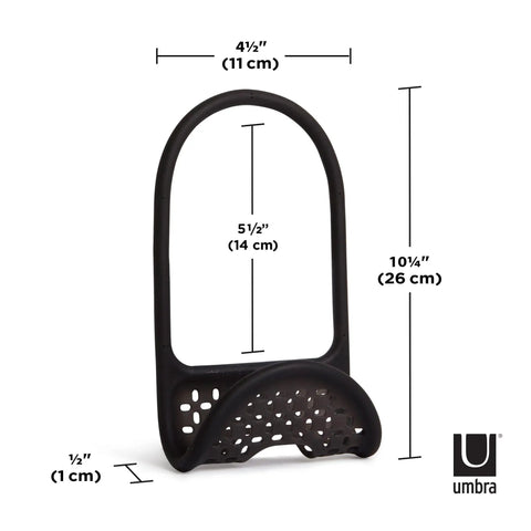 Flexible Sling Sponge Holder for Kitchen Sink No Suction Cups Non Slip Caddy That Grips Faucets and Sink Dividers Black