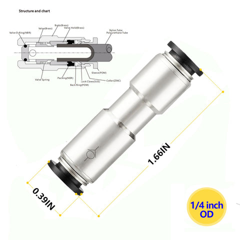 One Quarter Inch Push To Connect Check Valve For Air Pneumatic Systems One Way Inline Valve Nickel Plated Brass And Plastic