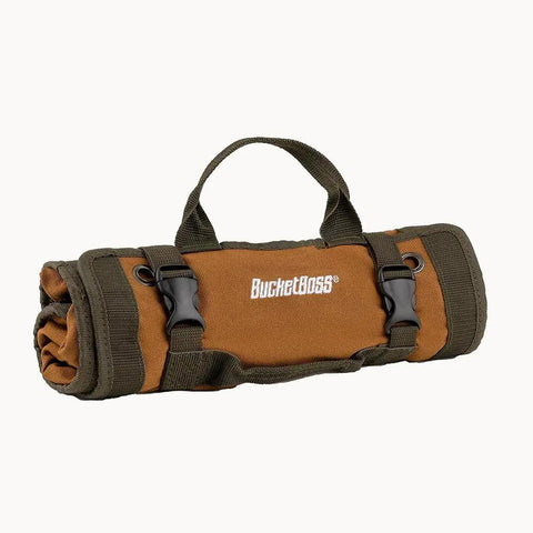 Rolled Grab-And-Go Super Roll Tool Roll With Six Zippered Pockets, Quick Release Buckles, and Metal Grommets for Fasteners and Bulk Parts