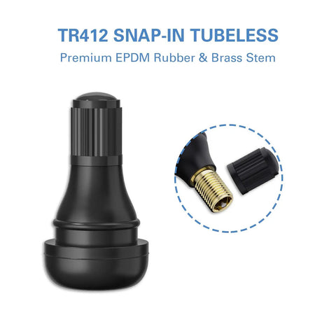 Snap In Tire Valve Stem TR412 Short Black For Tubeless 0.453 Inch Rim Holes 11.5mm On Standard Vehicle Tires Fits Most Cars SUVs Trucks