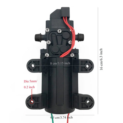 12 Volt Fresh Water Pump For RV Camper Boat And Lawn With Self Priming Diaphragm, 4.5 Liters Per Minute Flow And 110 Psi Adjustable Switch