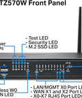 Take Your Office Network To The Next Level With This Top Shelf Tz570W Wireless Firewall Front Panel showing ports and LEDs.