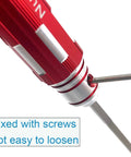 Pro Level Rock Solid Model Scriber Kit With Anti Slip Aluminum Handle And Seven Killer Sharp Tungsten Steel Blades, close-up of red aluminum handle.