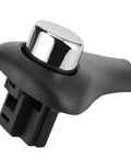 Replace Your Worn Out Button Shift Handle With This Durable Hard Plastic Gear Shift Knob For 2003 To 2006 Automatic Transmission Cars That Gets The Job Done Right Up To A Slam And Makes Driving Much Easier. black hard plastic automatic gear shift knob with chrome button, angled view