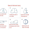 Instruction diagram showing folding process of Pop Up Mosquito Net For Bed With Full Bottom Coverage And Double Door Design, Easy Setup With Bottom Tie Straps, Fits Queen And King Size Beds, Great For Bedroom, Patio Or Camping, 59 By 79 Inches.
