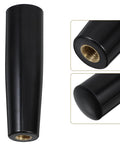 Black revolving handle knob grip for BBQ grills and woodworking tools, swivel handwheel with copper thread insert, close-up view