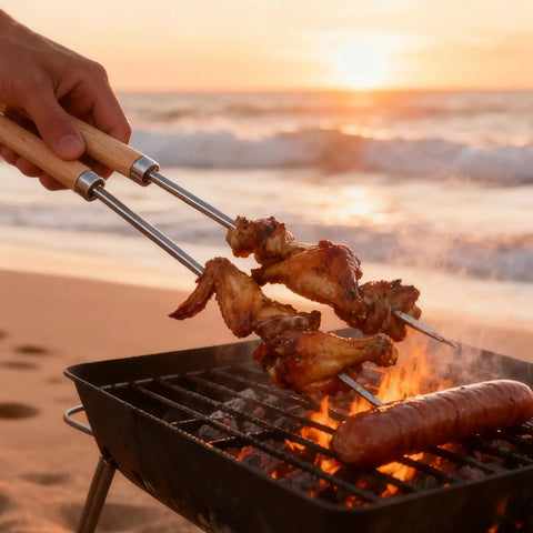 Stainless Steel BBQ Forks For Grilling And Camping, Heavy Duty Forks With Heat Resistant Handle For Outdoor Barbecue by the beach