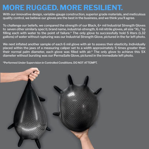 Black nitrile disposable gloves on inflated glove forms, textured, medium size