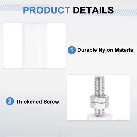 Two Pack Slide Gate Guide Rollers Roll Smooth Three Inch Nylon Rollers Gate Support Assembly Universal Rolling Gate Guider For Sliding Doors White Heavy Duty Durable Wear Resistant Gate Hardware showing nylon material and thickened screw detail.