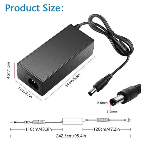 Image of 24V DC Power Supply Adapter 120W 5A 100-240V AC To DC Converter For LED Strip Lights 5050 And 3528 With 5.5x2.5mm Plug