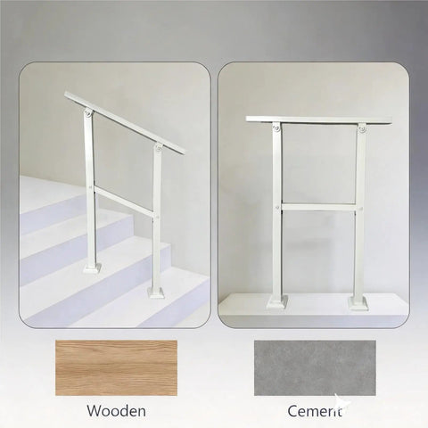 Rock Solid Galvanized Steel Stair Railing With Adjustable Outdoor Handrail Designed For One Or Two Steps Featuring Corrosion Resistant Finish And Quick Install For Front Porches on wooden and cement stairs.