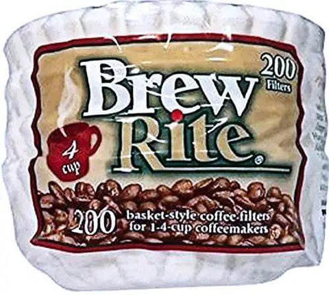 Brew Rite Four Cup Coffee Basket Disposable Filters 200 Count, for 1-4 cup basket brewers, keeps grounds out, flavor in, easy cleanup.