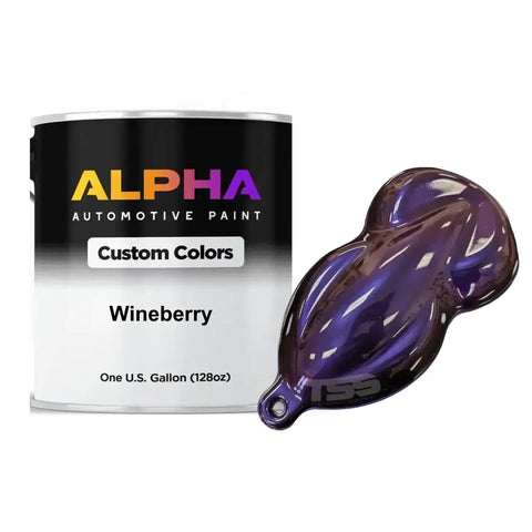Wineberry Basecoat Auto Paint Gallon with color sample, showcasing deep purple hue for custom automotive projects.
