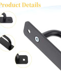 Close-up of black aluminum alloy door handle and screws, part of 4 Pack Black Aluminum Alloy 5 Inch Hole Center Gate Handles For Sliding Barn Doors And Bifold Closet Doors With Plate Includes 8 Screws Durable Door Pull Handles For Pocket Doors Heavy Duty Construction