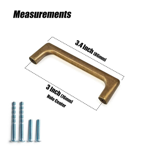 Slick Brushed Brass Cabinet Pulls 7.6 Inch Hole Centers In Zinc Alloy with dimensions and screws shown