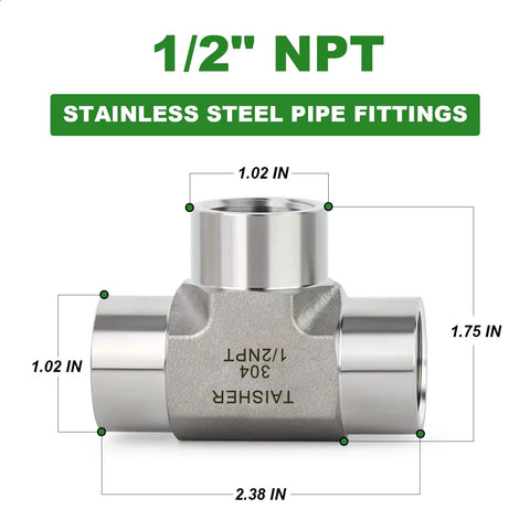 Forged 304 Stainless Steel Tee Pipe Fitting 1/2 Inch NPT Female Three Way Adapter With Three Openings For Branching Pipes