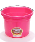 Flat Back Plastic Horse Feed Bucket With Metal Handle For Easy Hanging In Stall, 8 Quart Capacity, Durable Polyethylene, Hot Pink Color