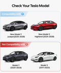 Tesla models compatibility chart showing images of Model Y Juniper (2025-2026) and Model 3 Highland (2024-2026).