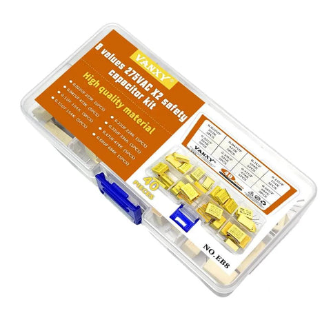 Prototyping Ready Safety Capacitor Kit Must Have For Electronics, 275VAC X2 Polypropylene Film, 40 Piece Set In Labeled Case