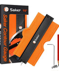 Contour Gauge Tool For Woodworking And DIY With Lock, Pro Grade Shape Duplicator shown with packaging and pencil, orange and black design.