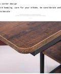 Height Adjustable Overbed Table With Smooth Rolling Wheels And Built In Storage Trays For Sofa Bedside Use Solid Brown close-up of arc corner design.