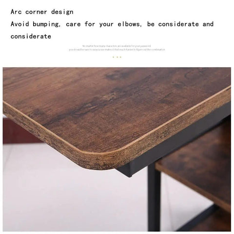 Height Adjustable Overbed Table With Smooth Rolling Wheels And Built In Storage Trays For Sofa Bedside Use Solid Brown close-up of arc corner design.