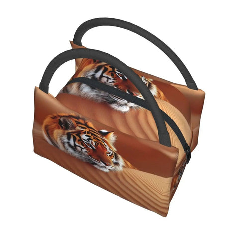 Tigers In The Desert Insulated Lunch Bag With Soft Cooler Tote For Men And Women, featuring tiger design and high-density fabric.