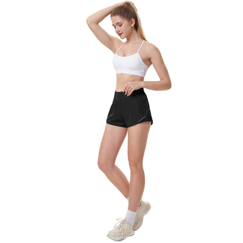 Plus Size High Waisted Athletic Shorts For Women With Liner And Zip Pocket, Run Ready Lightweight Yet Sturdy Running Shorts, Black, 4 Inch Inseam