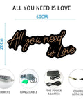 All You Need Is Love Neon Sign LED Light For Home Bar Party Decor, Customizable Neon Wall Art details, 60x26cm