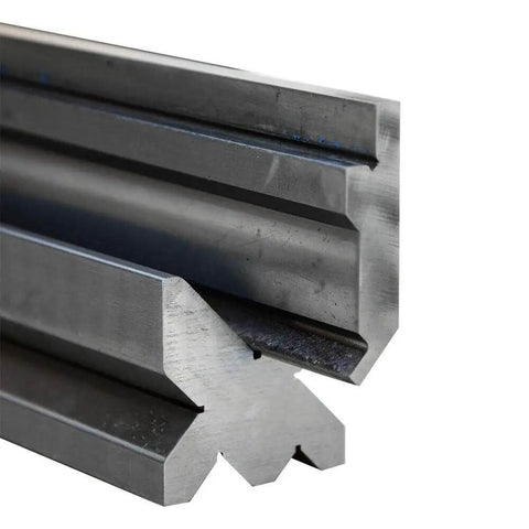 Close-up of Heavy Duty 50 Ton Hydraulic Press Brake Bender 51 and a Quarter Inch Blade for Metal Fabrication