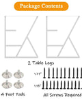 Package contents of Heavy Duty Table Legs 28 Inch Set Wrought Iron Square Tube Supports Ultra Stable Up To 1200 Lbs DIY