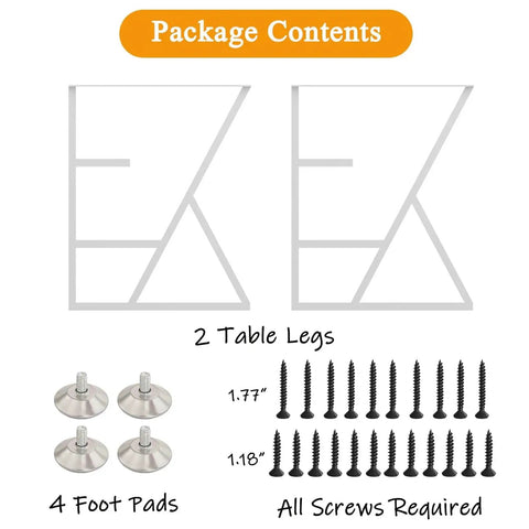 Package contents of Heavy Duty Table Legs 28 Inch Set Wrought Iron Square Tube Supports Ultra Stable Up To 1200 Lbs DIY