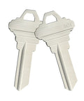 SC1 5 Pin Key Blanks Pack Of 50 Brass Silver Blank Keys For Schlage C Keyway Locksmiths And Home Key Replacement Projects Great For Spare Keys And DIY Key Cuts close-up of two silver brass keys