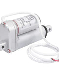 Dead Quiet 12 VDC Linear Actuator Motor With Automatic Limit Switch Shutdown For Smooth Push Pull Motion No Burnouts Or Drama, compact silver motor with wiring.