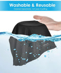 Wsivoiv black microfiber eyeglass cleaning cloth, 12x12 inches, held by hand at water surface.