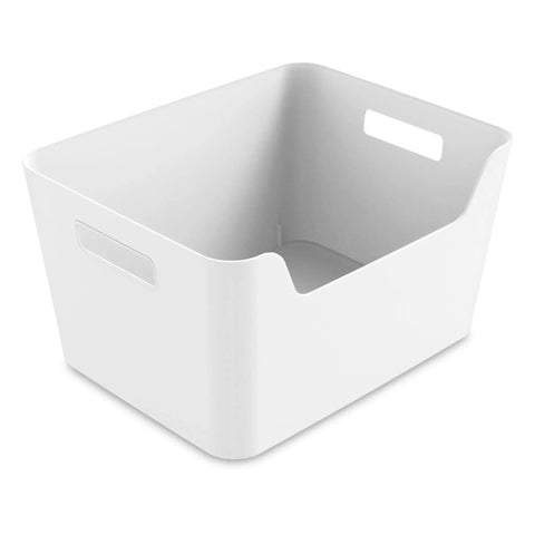 Large Capacity Front Access Storage Bin With Clear View, Stackable Plastic Organizer For Home Kitchen Closet Or Office, BPA Free Matte White