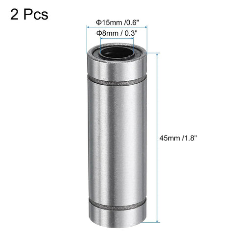 Two Pack LM8LUU Linear Bearings 8mm Bore 15mm OD 45mm Length With Dual Rubber Seals For Smooth Motion In CNC Machines 3D Printers And Packaging Gear